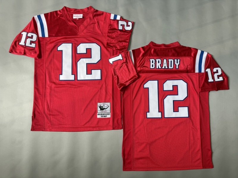 Men 2025 New England Patriots #12 Brady red Throwback Limited NFL Jersey style 001